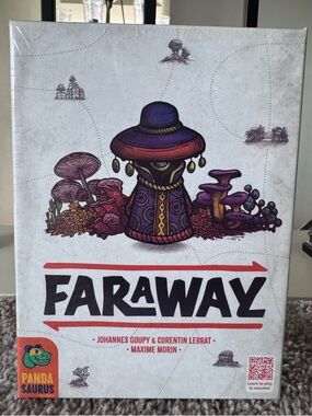 Faraway Board Game by Pandasaurus – White Box with Purple Artwork